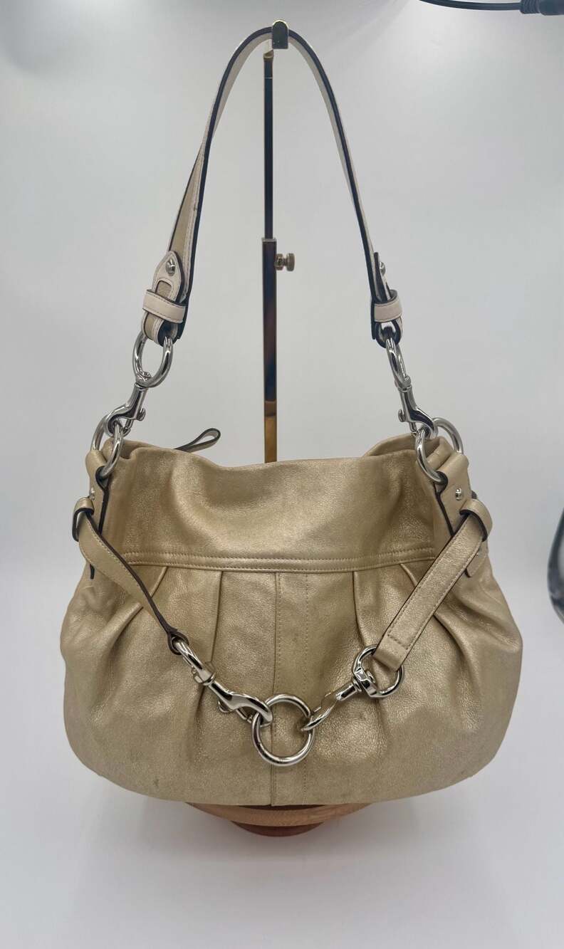 Coach Vintage Metallic Gold Pleated Hobo Bag Y2K Leather Shoulder Bag